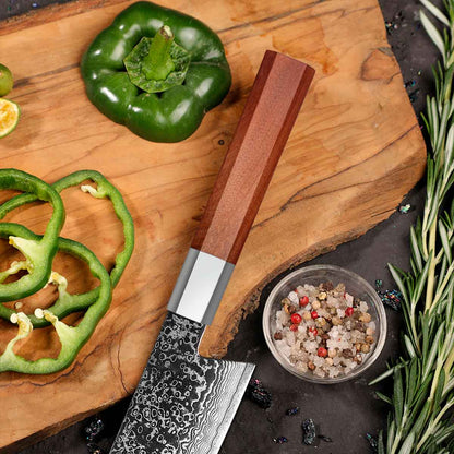 Cuchillo Kiritsuke 21cm Damasco lluvia+10Cr Madera+Inox