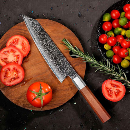 Cuchillo Kiritsuke 21cm Damasco lluvia+10Cr Madera+Inox