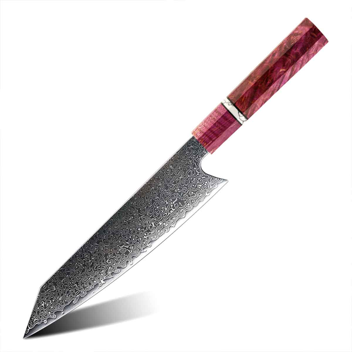 Cuchillo Kiritsuke 21cm Damasco lluvia+10Cr Madera Morada