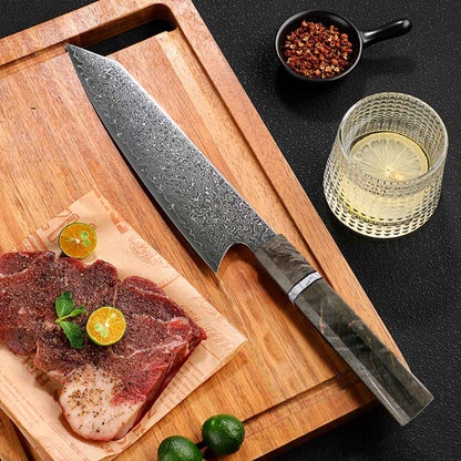 Cuchillo Kiritsuke 21cm Damasco lluvia+10Cr Madera Marrón