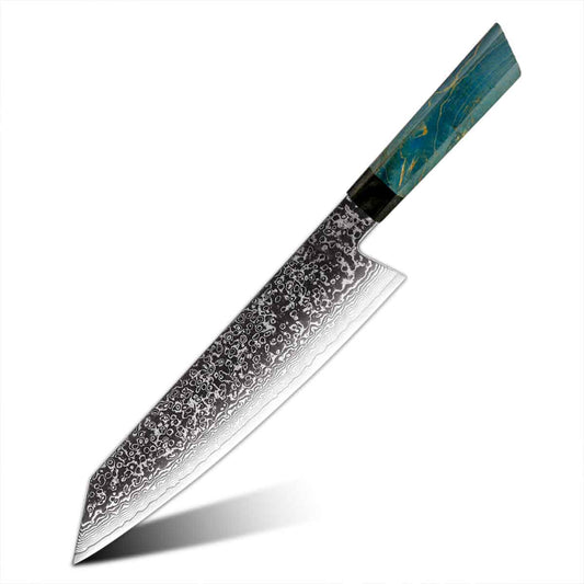 Cuchillo Kiritsuke 21cm Damasco lluvia+10Cr  Mango madera Turquesa