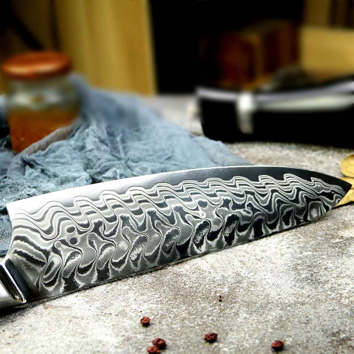 Cuchillo Gyuto 21 cm Damasco 440c Mango Olivo