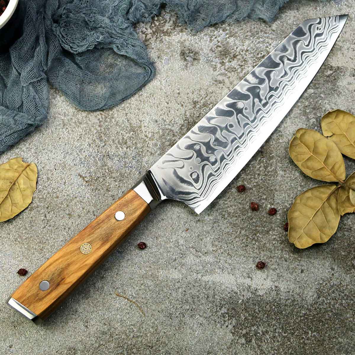 Cuchillo Kiritsuke 21 cm Damasco 440c Mango Olivo