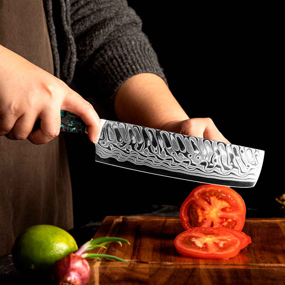 Cuchillo Nakiri 17cm 10Cr+Damasco ABALÓN