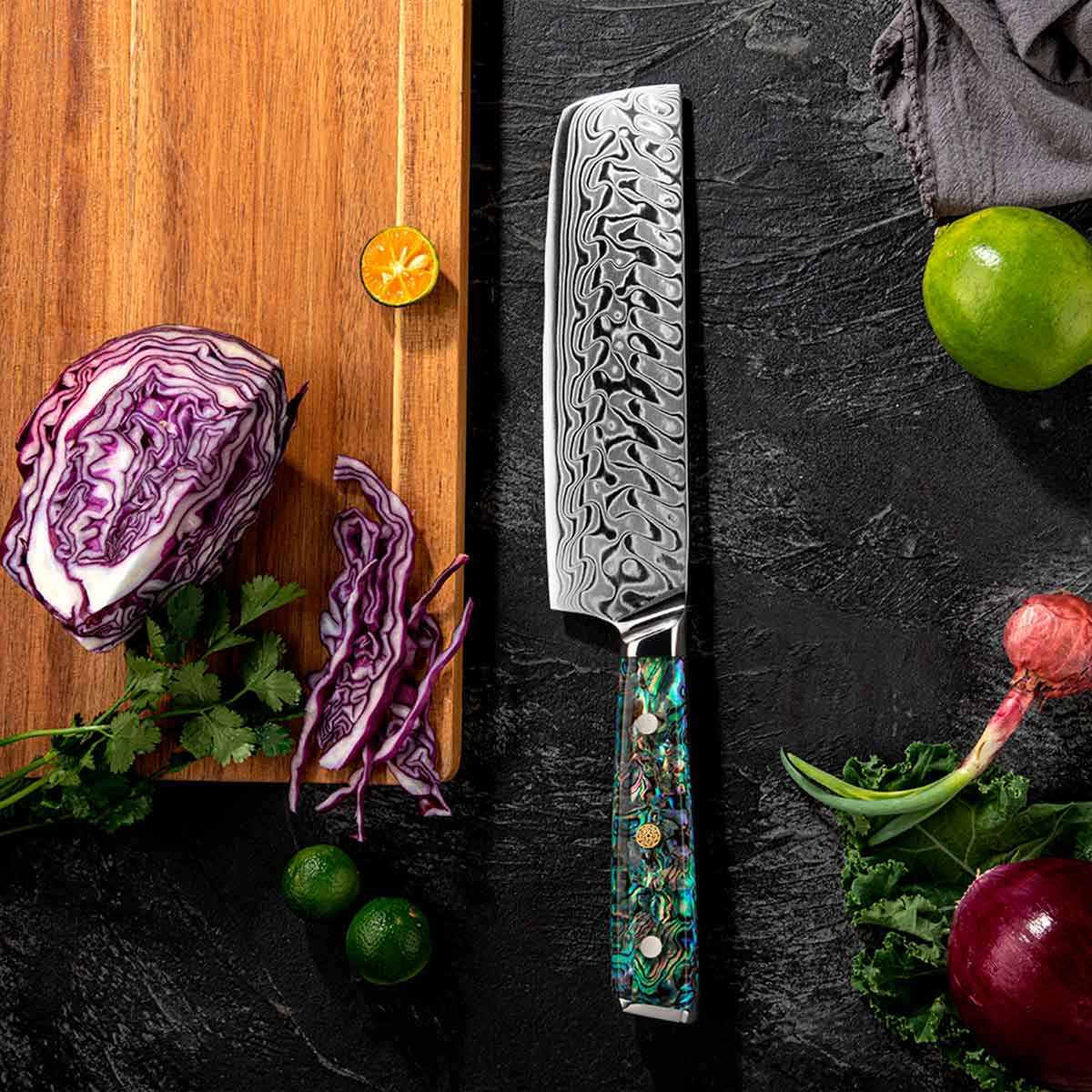 Cuchillo Nakiri 17cm 10Cr+Damasco ABALÓN