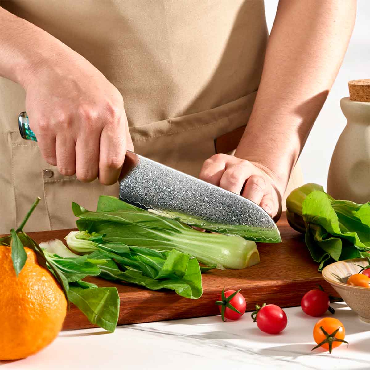 Cuchillo Santoku 18cm 10Cr+Damasco ABALÓN