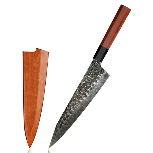 Cuchillo Kiritsuke 21cm 440c Kurouchi Clad mango Caoba + Funda