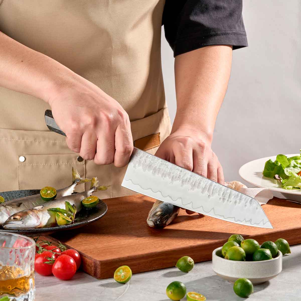 Cuchillo Kiritsuke 22cm clad 10Cr Madera+Inox