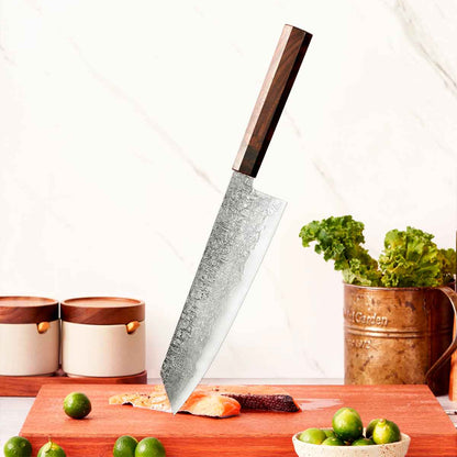 Cuchillo Kiritsuke 22cm 10Cr+Damasco Sándalo