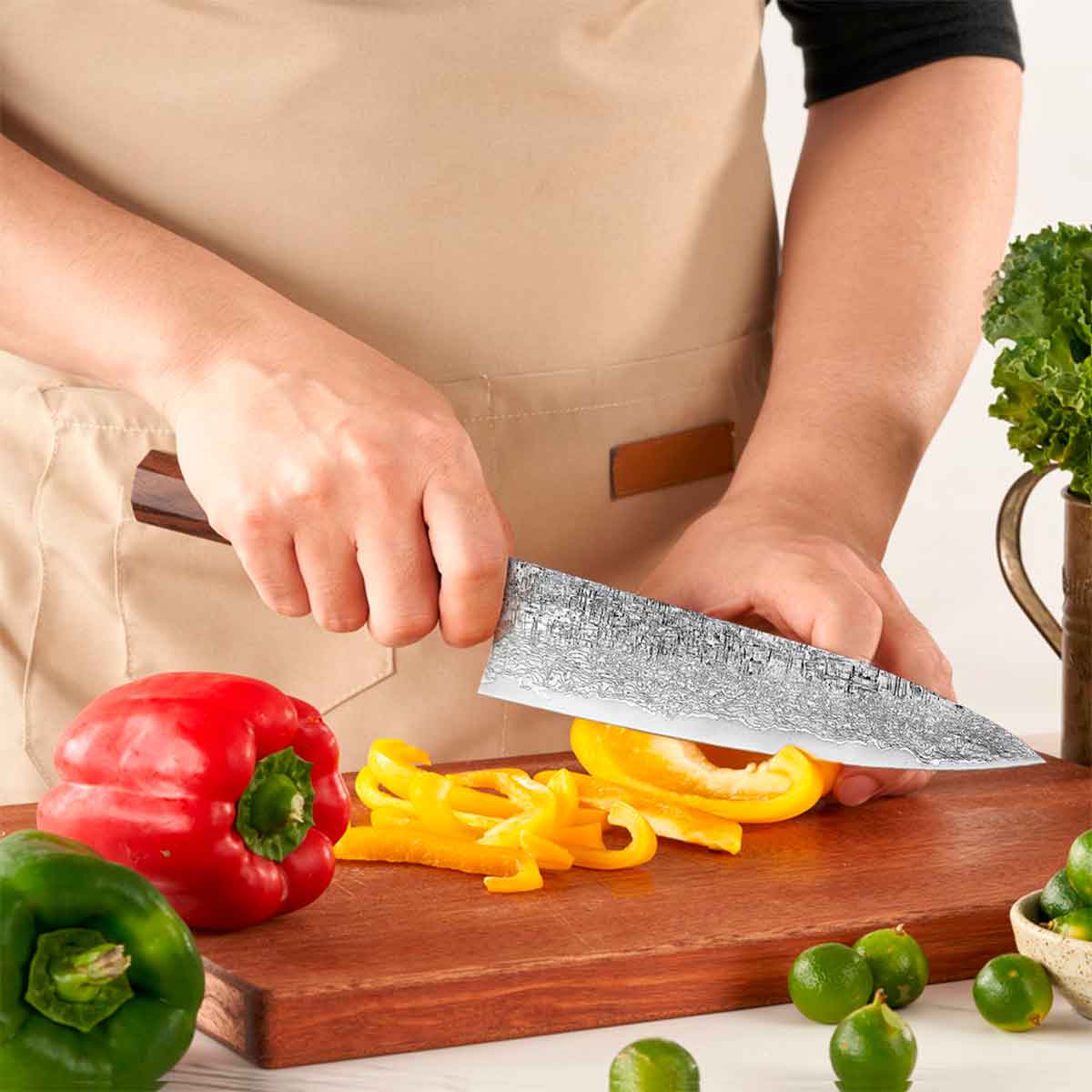 Cuchillo Gyuto 21cm 10Cr+Damasco Sándalo