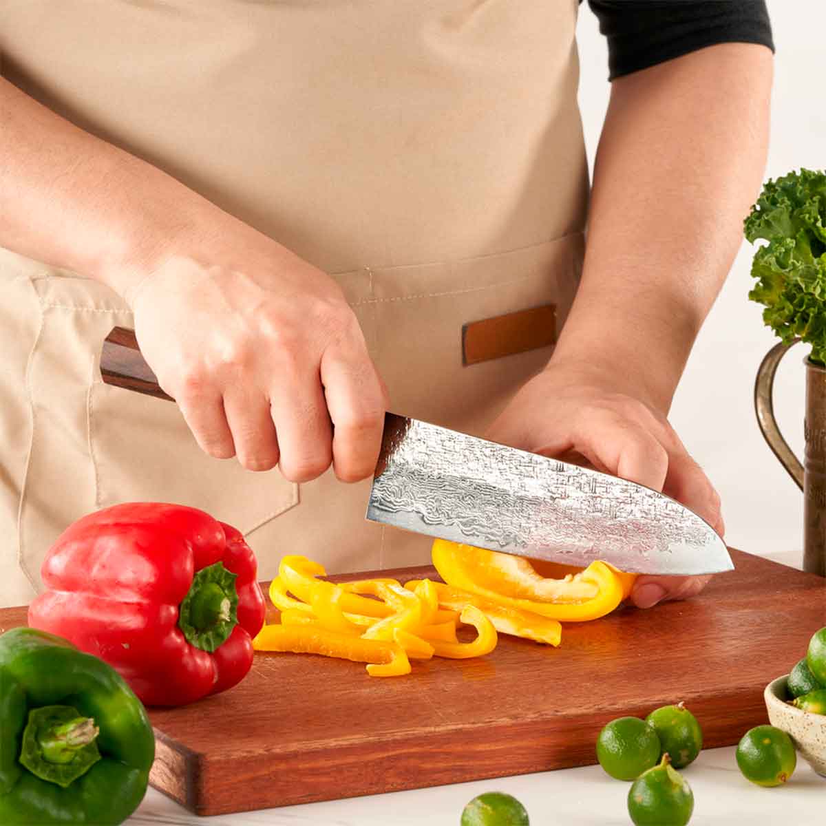 Cuchillo Santoku 18cm 10Cr+Damasco Sándalo