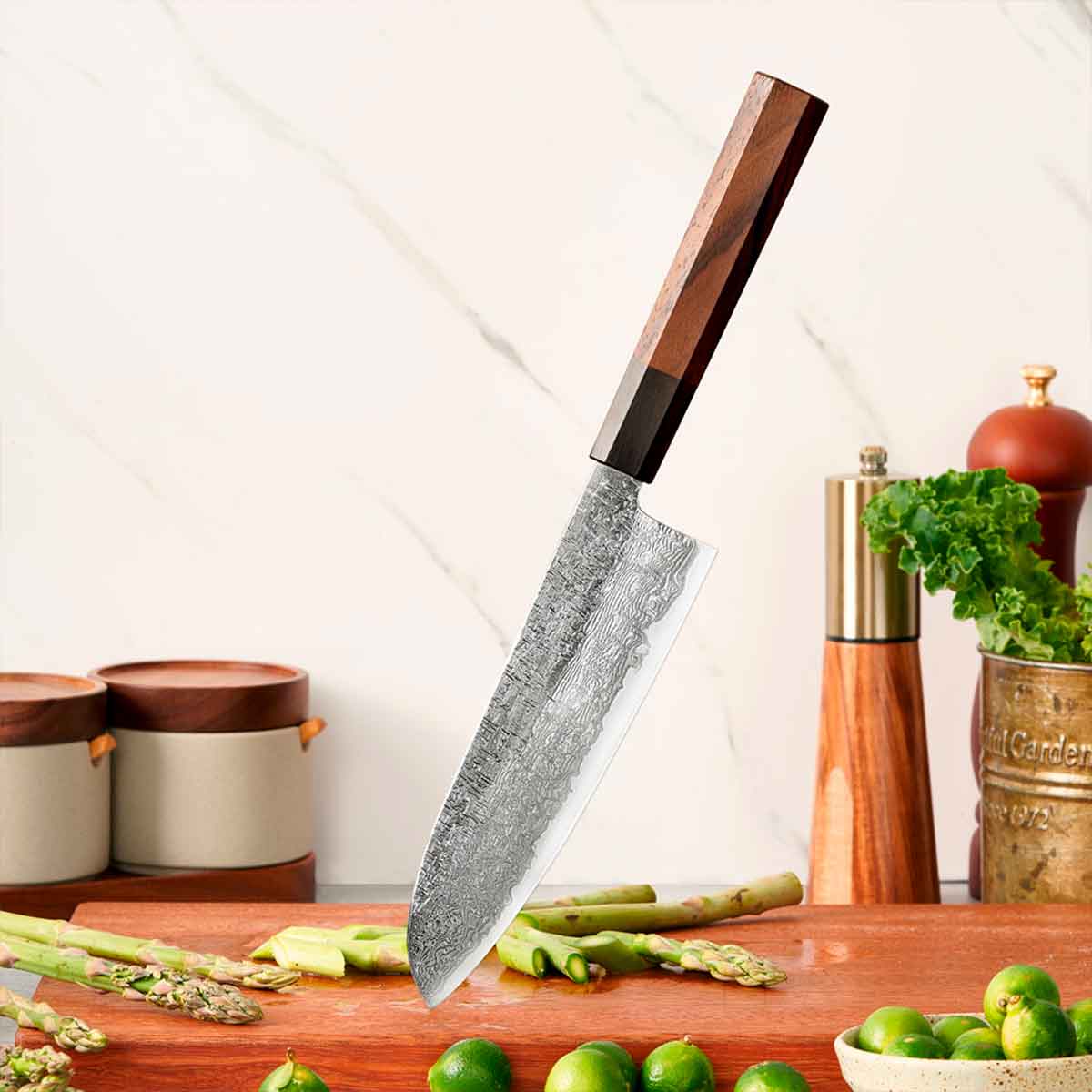 Cuchillo Santoku 18cm 10Cr+Damasco Sándalo