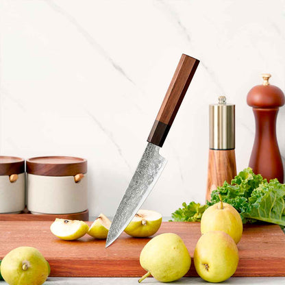 Cuchillo Utilitario 13cm 10Cr+Damasco Sándalo