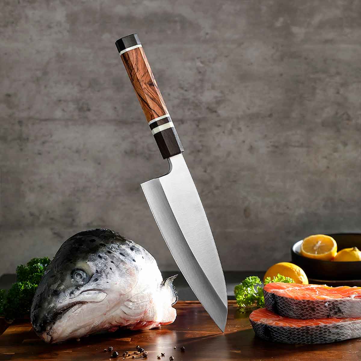 Cuchillo Deba 18cm 10Cr Mango Olivo