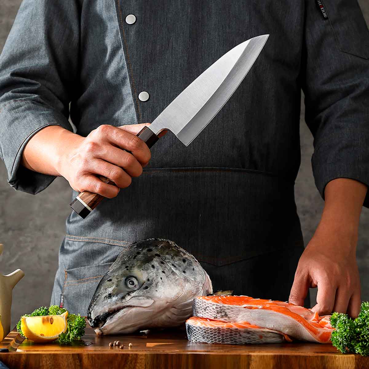 Cuchillo Deba 18cm 10Cr Mango Olivo