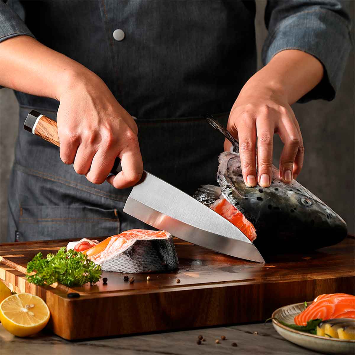 Cuchillo Deba 18cm 10Cr Mango Olivo