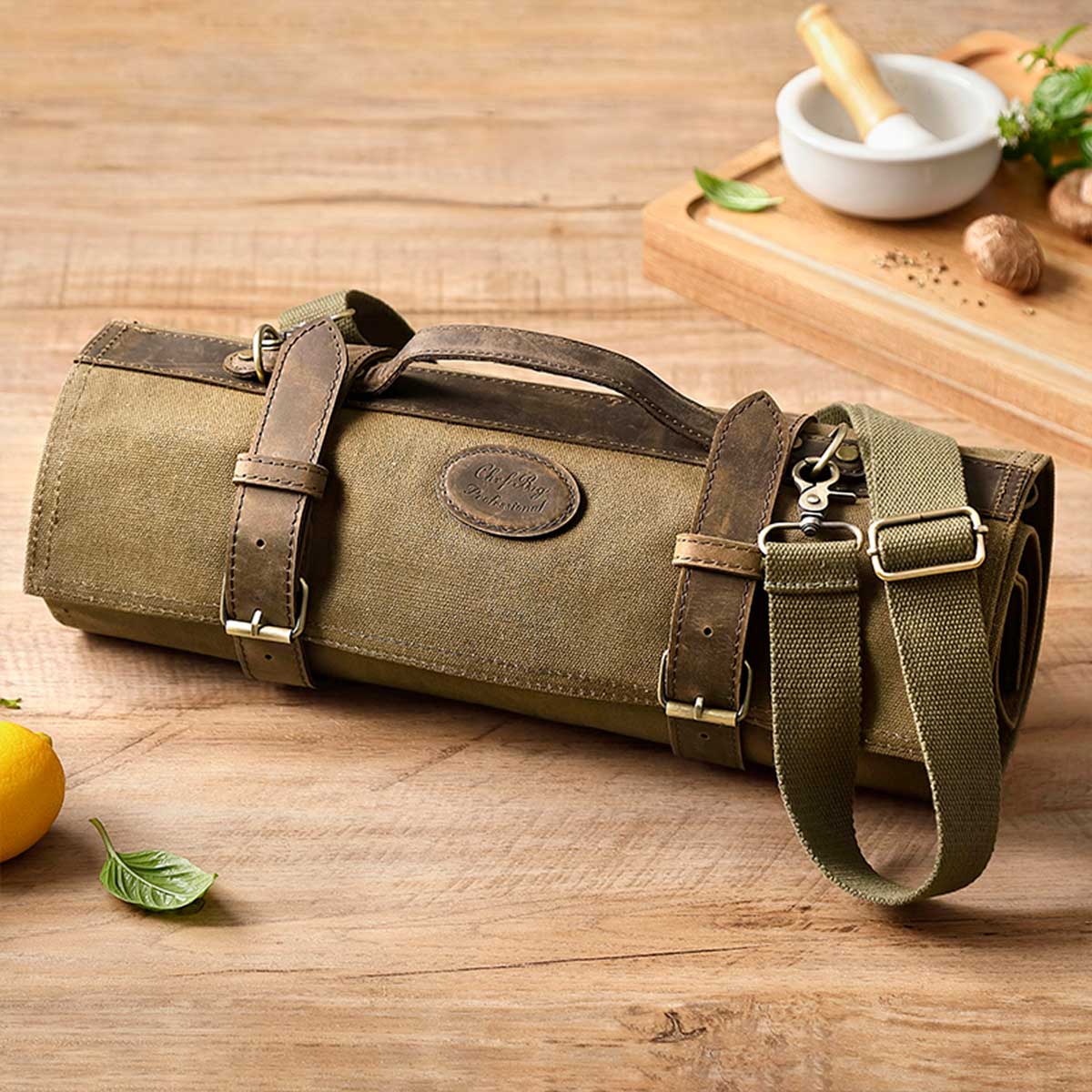 Maletín de chef para 12 cuchillos verde militar