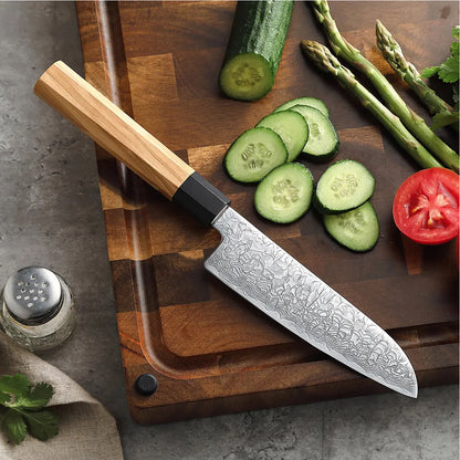 Cuchillo Mini Santoku 14cm 10Cr+Damasco Olivo
