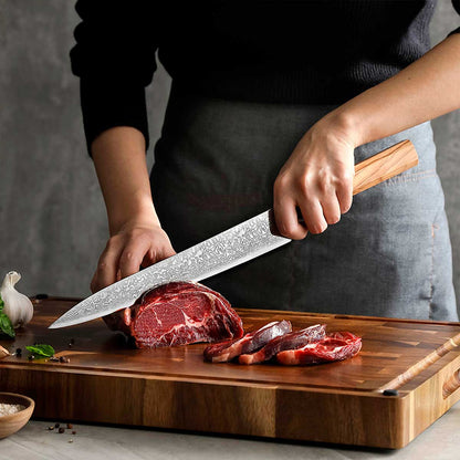 Cuchillo Fileteador 26cm 10Cr+Damasco Onda expansiva Olivo