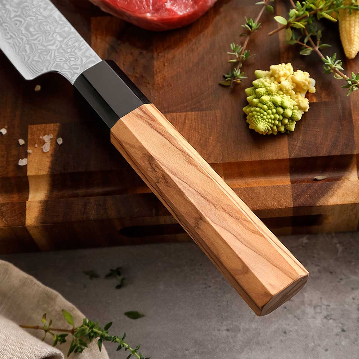 Cuchillo Fileteador 26cm 10Cr+Damasco Onda expansiva Olivo