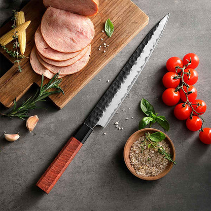 Cuchillo Fileteador 26cm clad 10Cr Kurouchi Martillado Secuoya