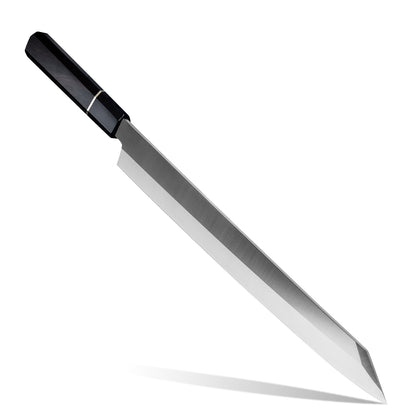 Cuchillo Kiritsuke 33cm 9Cr Mango Oct de Ébano y Cuerno de Búfalo con fondo blanco.
