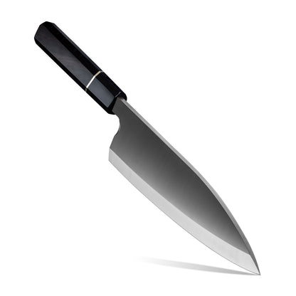 Cuchillo Deba 20cm 9Cr Mango Oct Ébano y Cuerno de Búfalo con fondo blanco.