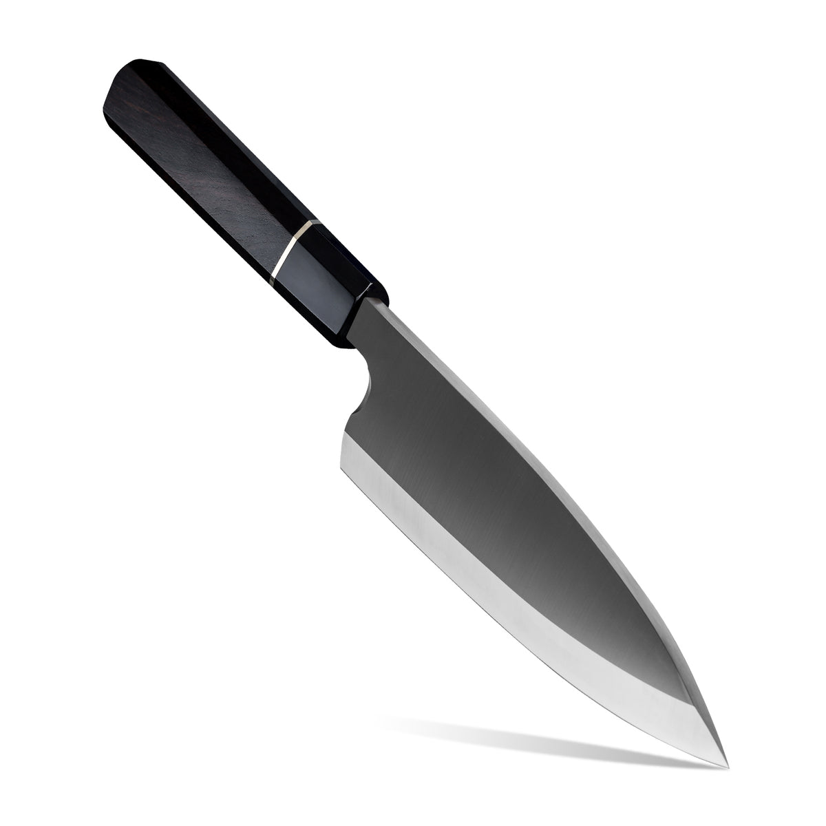 Cuchillo Deba 18cm 9Cr  Mango Oct Ébano y Cuerno de Búfalo con fondo blanco.