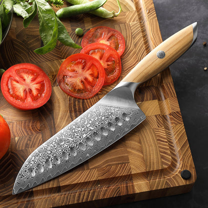 Cuchillo Santoku 18cm 14Cr+Damasco Olivo