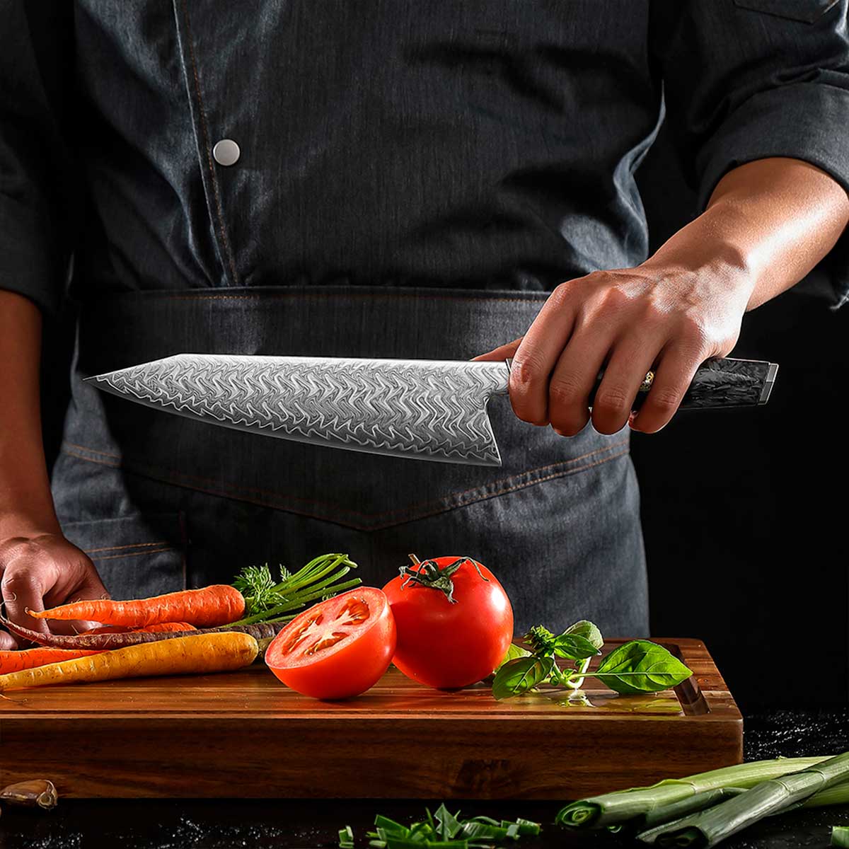 Cuchillo Gyuto 22cm M390+Damasco Flamas | PREMIUM