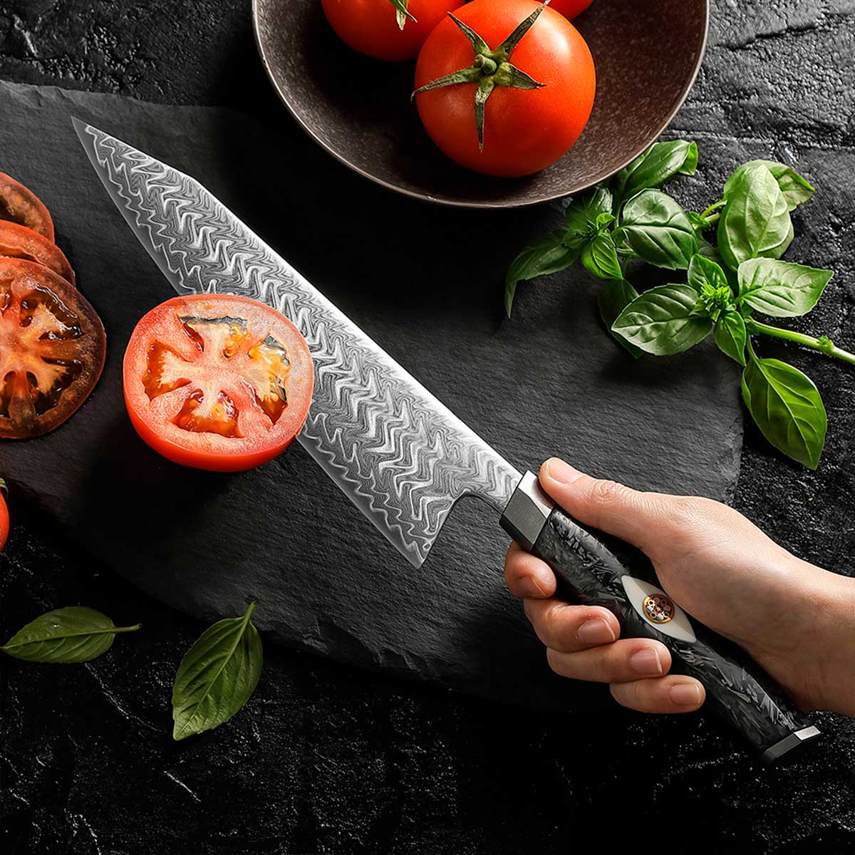 Cuchillo Gyuto 22cm M390+Damasco Flamas | PREMIUM