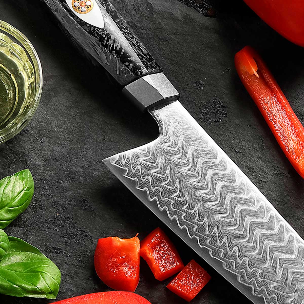 Cuchillo Gyuto 22cm M390+Damasco Flamas | PREMIUM