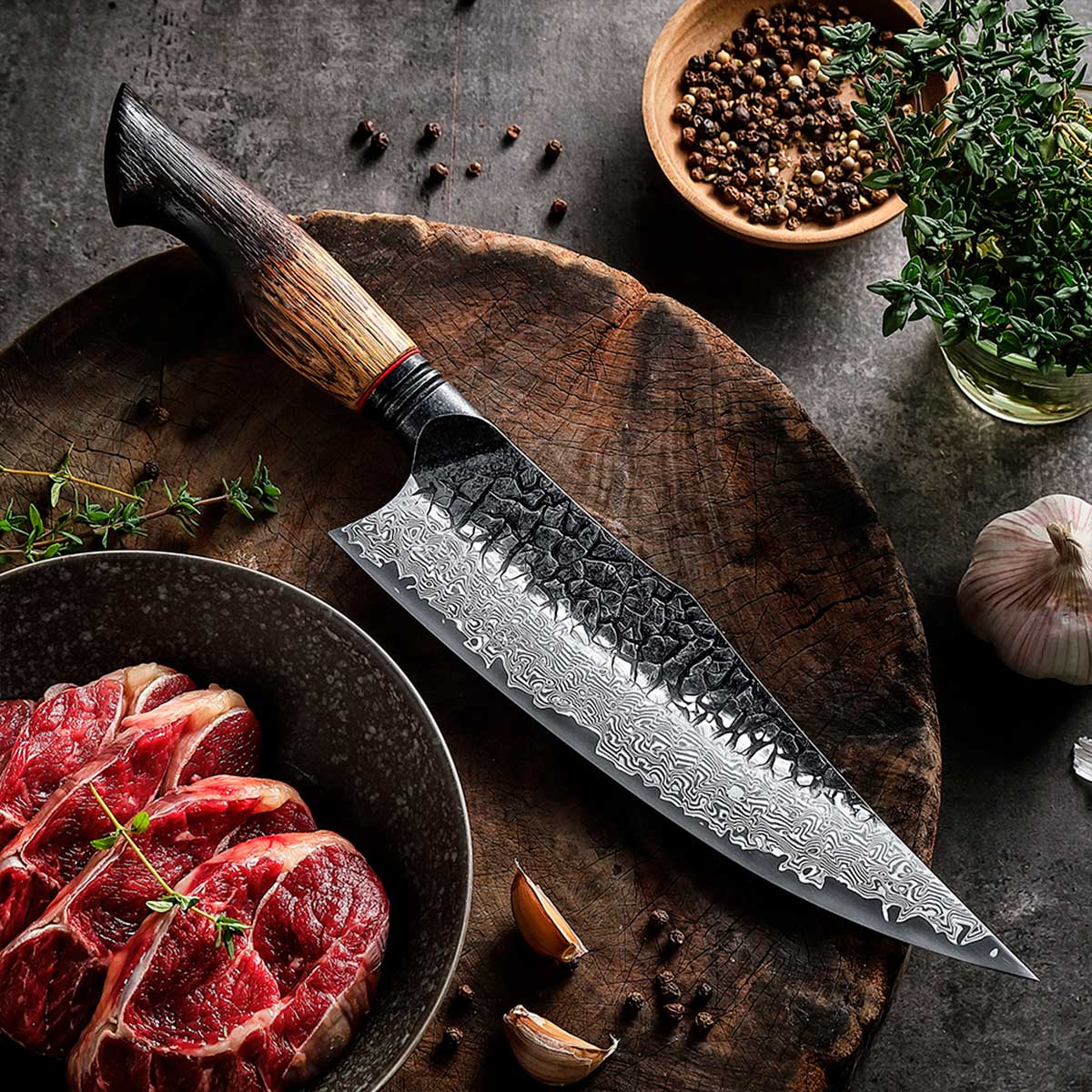 Cuchillo Kiritsuke 22cm 10Cr+Kurouchi Mango Roble