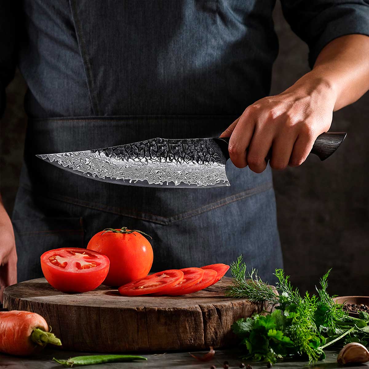 Cuchillo Kiritsuke 22cm 10Cr+Kurouchi Mango Roble