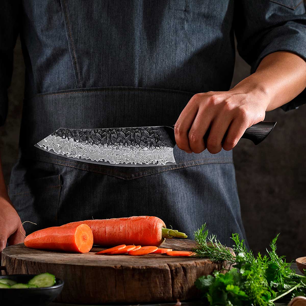 Cuchillo Bunka 19cm 10Cr+Kurouchi Mango Roble