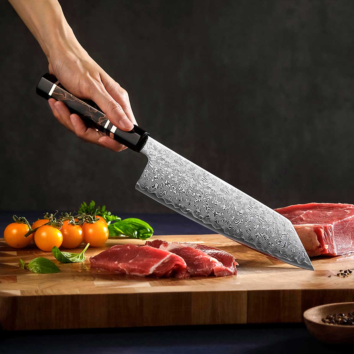 Cuchillo Kiritsuke 21cm ZDP-189+Damasco Bronce | PREMIUM