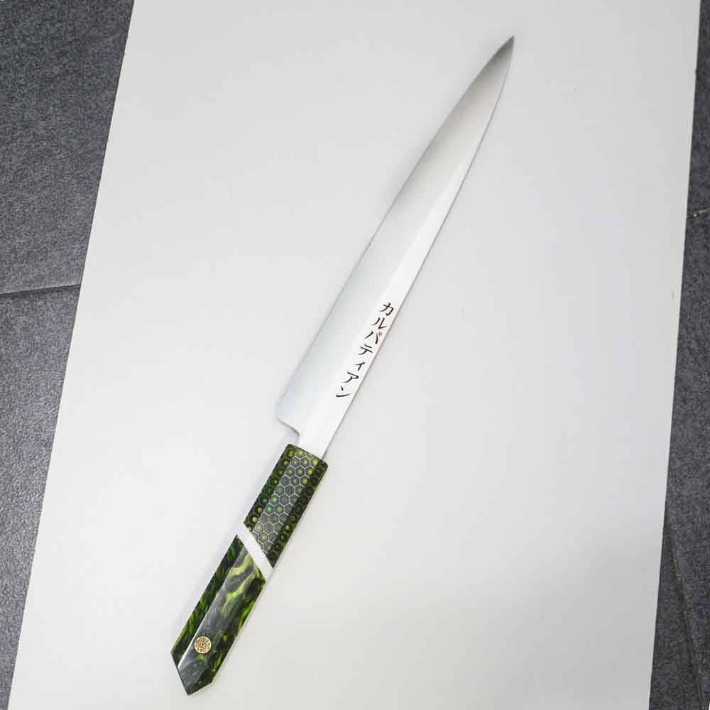 Cuchillo Yanagi ZURDO de 27 cm acero 10 Cr mango verde