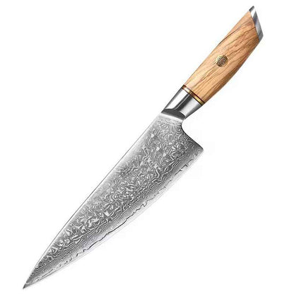 Cuchillo Gyuto 21cm 14Cr+Damasco Olivo+Bronce